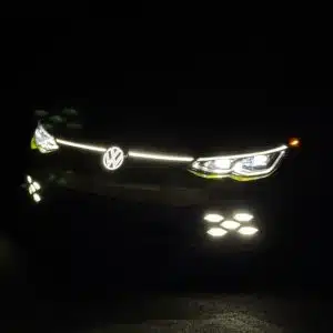Waterproof MK8 Golf R Light up emblem with high-intensity white light and slim-fit housing.