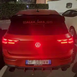 VW Golf 8 red LED rear emblem illuminated – 2019 to 2024