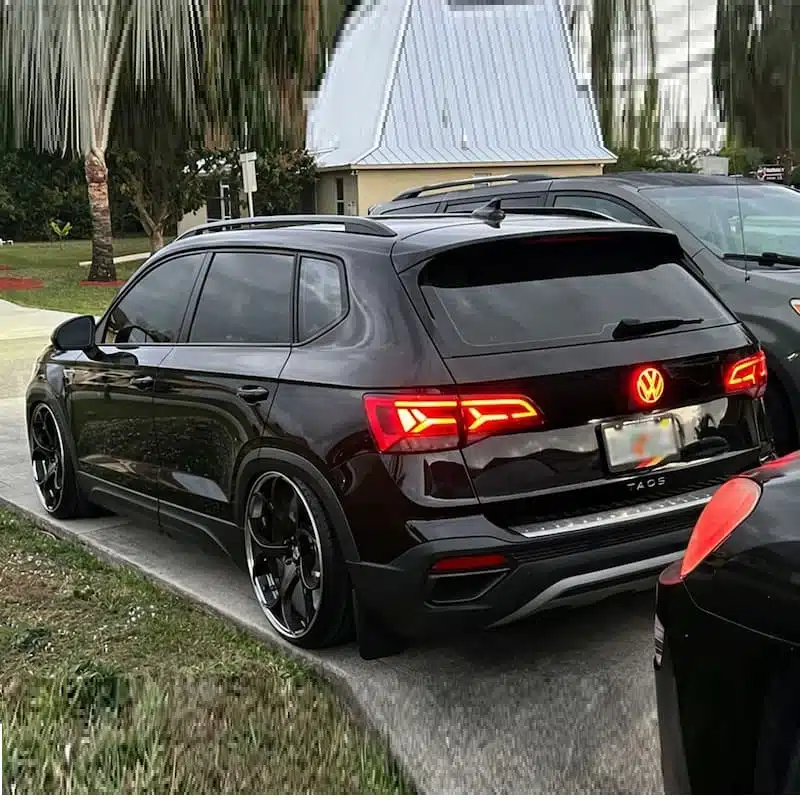 VW Taos Rear LED Red Emblem (2022–2024) – Illuminated Badge Upgrade 1 VW Taos rear LED emblem 2022–2024 illuminated Red VW roundel on tailgate