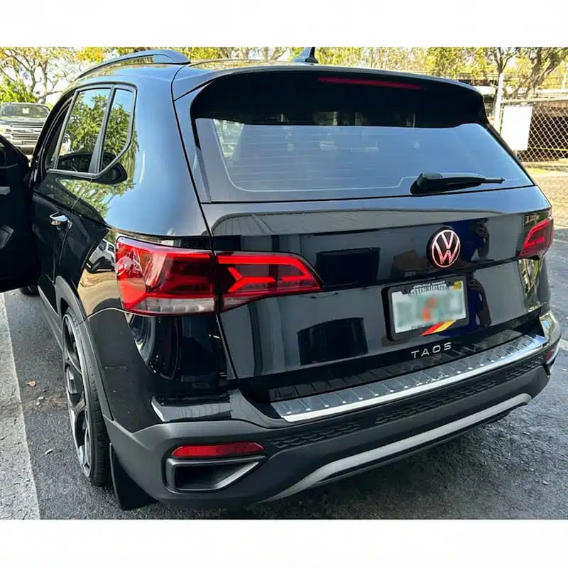VW Taos Rear LED Red Emblem (2022–2024) – Illuminated Badge Upgrade 2 VW Taos rear LED emblem installed on 2023 Taos tailgate close-up